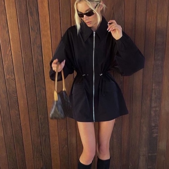 NWT HELSA Tech Gabardine Zip Jacket Dress in Black - XXS - Picture 4 of 8